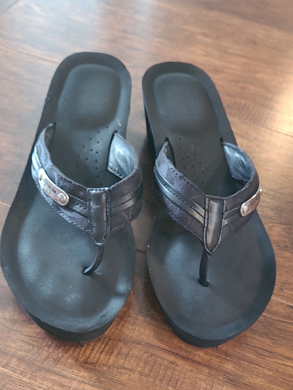 Coach Jaden Black Comfort Flip-Flop Sandals Wedges Size 38.5